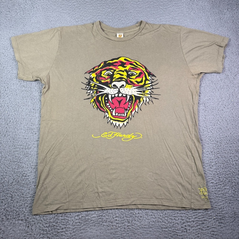Ed Hardy T-Shirt Mens XL Green Tiger Tattoo Art Short Sleeve Y2K Short Sleeve